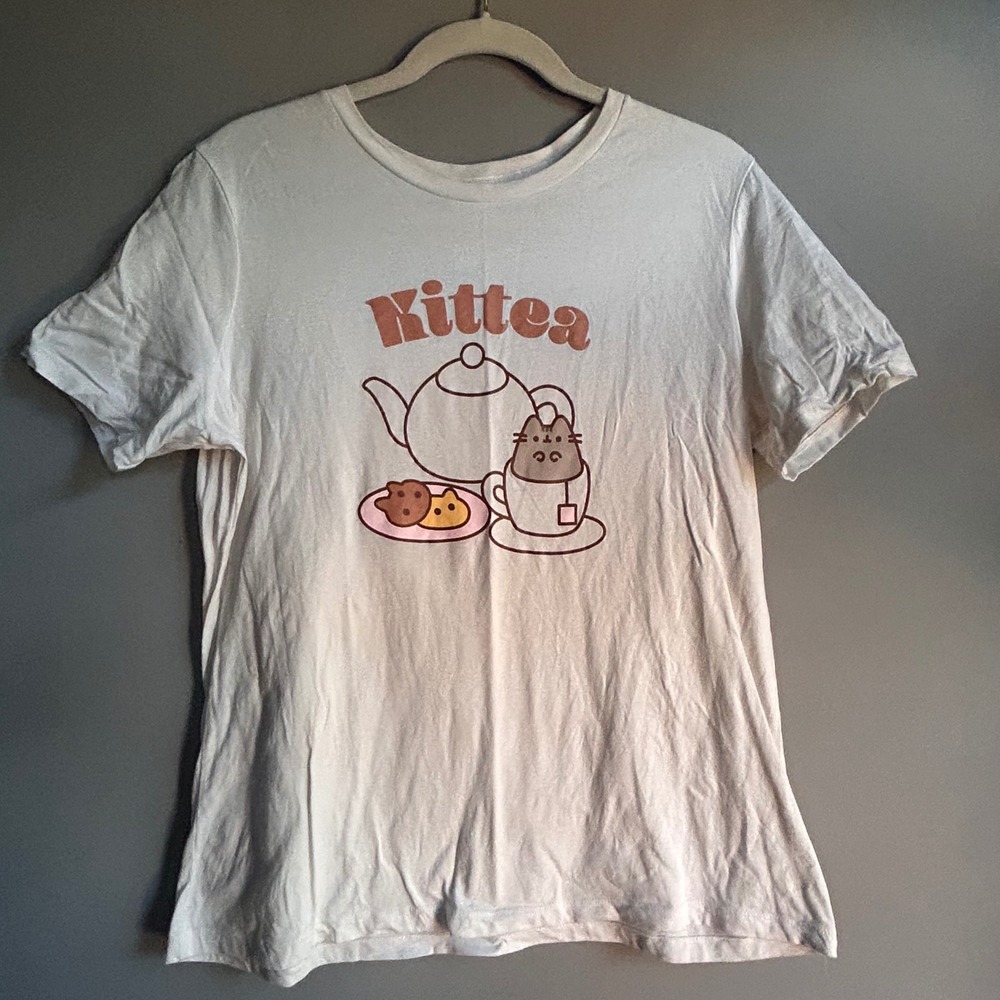 Pusheen Shop Kittea Graphic T-Shirt White Large Cat Tea Party Pun Tee